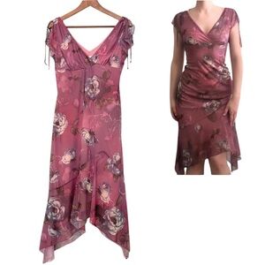 Byer Too Y2k Asymmetric Pink Sheer Floral Dress Whimsigoth Fairy Boho Grunge USA